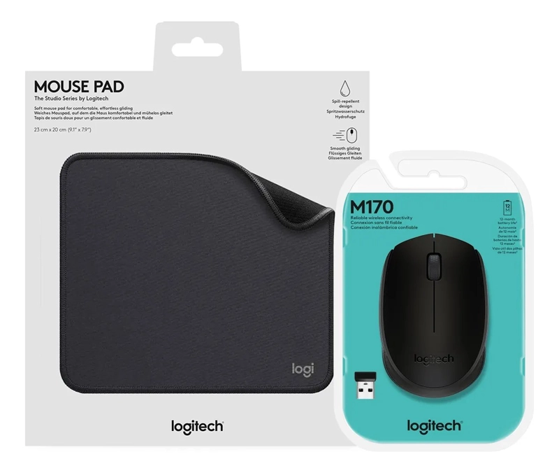KIT LOGITECH MOUSE WIRELESS M170 + MOUSE PAD STUDIO NEGRO - 3