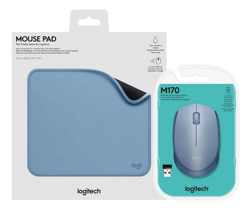 KIT LOGITECH MOUSE WIRELESS M170 + MOUSE PAD STUDIO CELESTE - 1