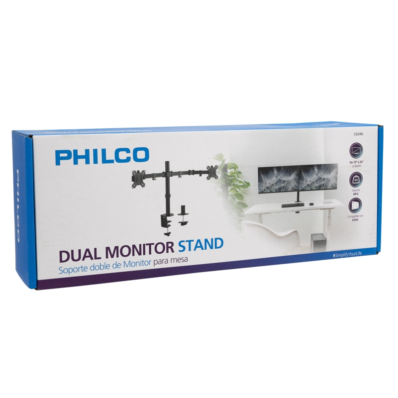 SOPORTE MONITOR DOBLE PARA MESA 13 A 32 PULG MAX 8 KG - 1