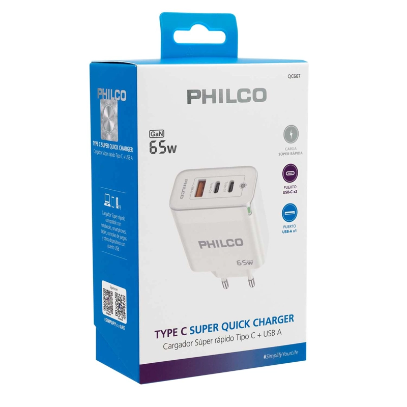 CARG. DE PARED SUPER RAPIDO 65W USB A Y TIPO C - 1