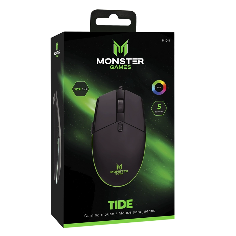 MOUSE GAMER MONSTER TIDE 3200DPI 5 BOTONES NEGRO - 3