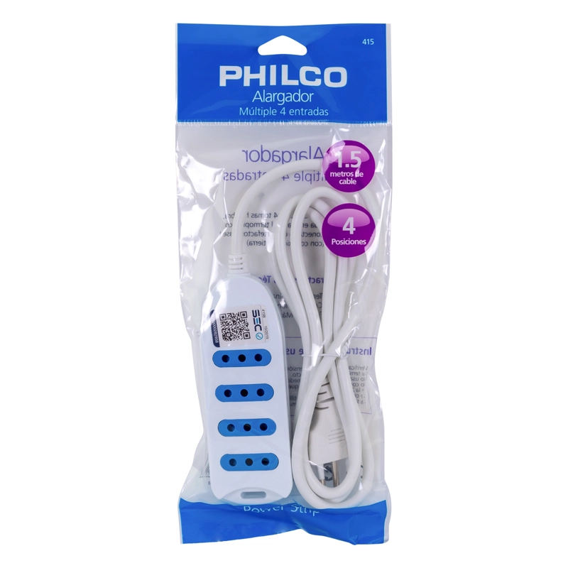 ALARGADOR PHILCO MULTIPLE 4 TOMAS 1.5M BLANCO 10A - 3