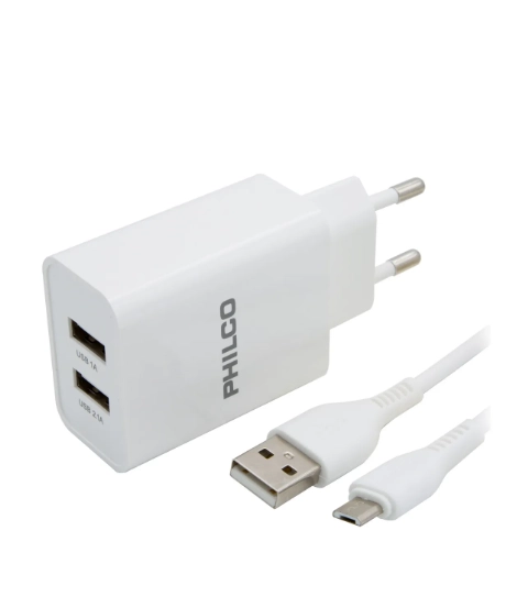 CARGADOR 2USB CARGA RAPIDA 2.1A CONECTOR TIPOB PHILCO R2100 - 1