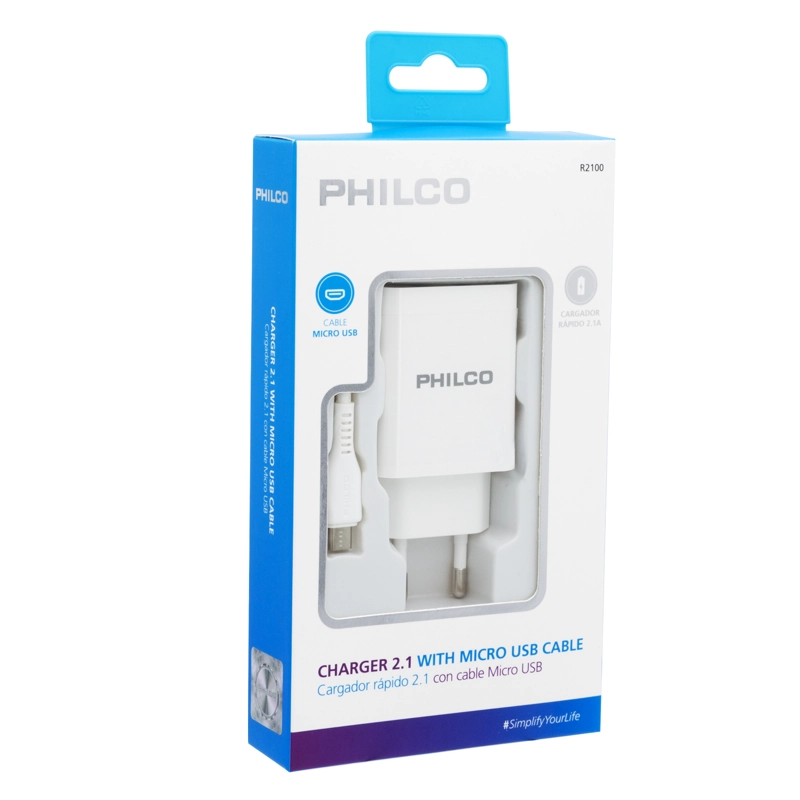 CARGADOR 2USB CARGA RAPIDA 2.1A CONECTOR TIPOB PHILCO R2100 - 2