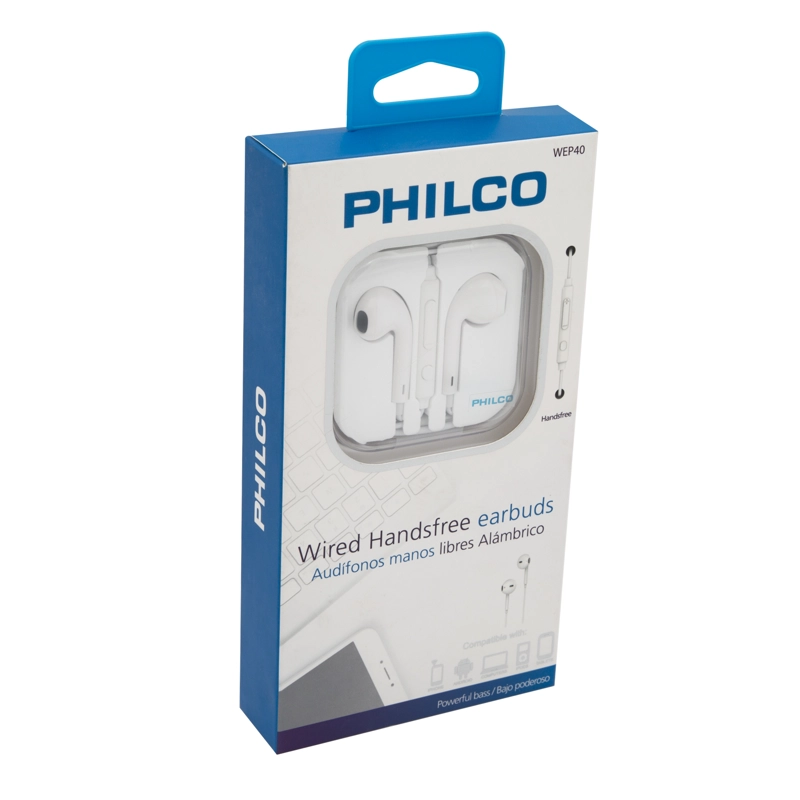 AUDIFONO ALAMBRICO MANOS LIBRES D40 3.5MM BLANCO, PHILCO - 3