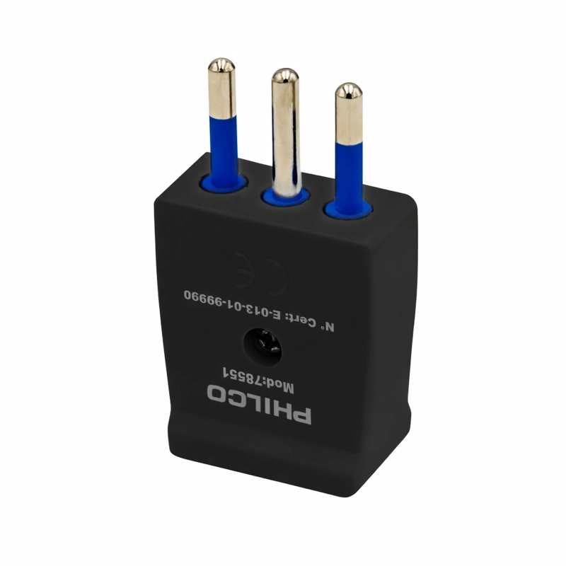 ENCHUFE MACHO VERTICAL 2P + T 78551 NEGRO PHILCO - 1