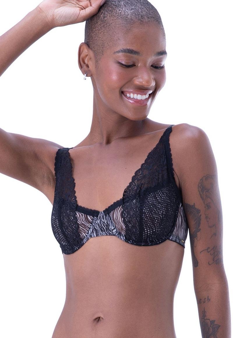 SOSTÉN MUJER 2RIOS CEBRA CON TUL Y ENCAJE NEGRO - 1