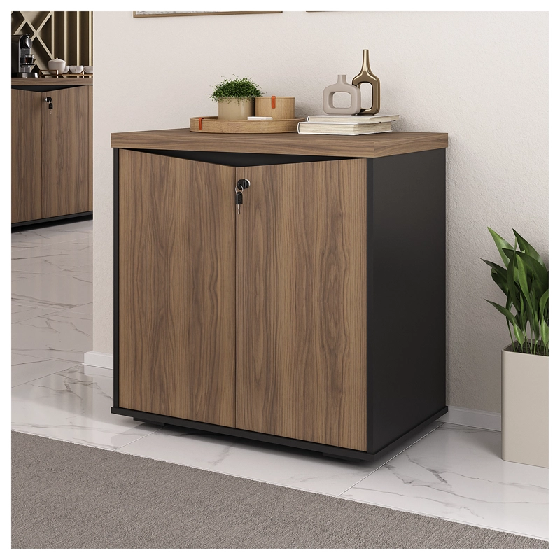 ESTANTE OFICINA 2 PUERTAS CON LLAVE CAFE  CON NEGRO - 6