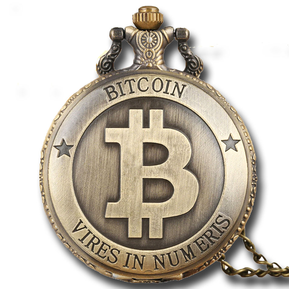 RELOJ BOLSILLO BITCOIN CON CADENA QUARTZ AK58 - 1