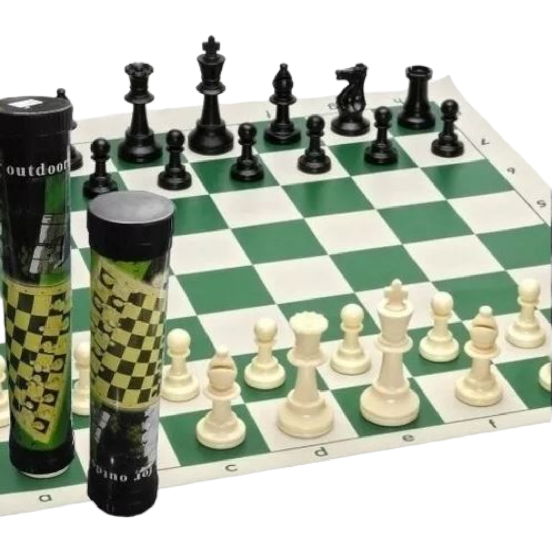 Tablero De Ajedrez De Piel Sintética 33x33 Cm Con Esquinas Metálicas – Portátil Y Enrollable