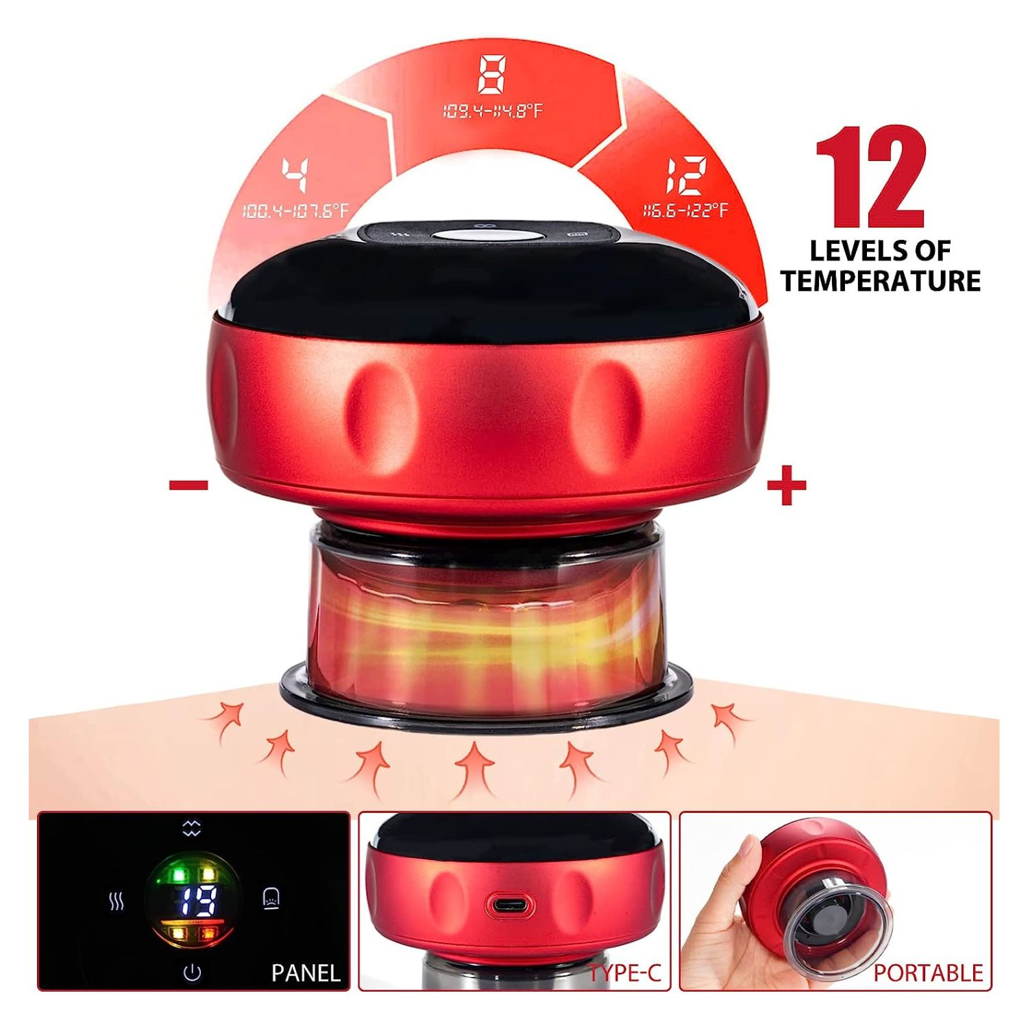 VENTOSA INVENCIBLE ELECTRONICA SUCCION CALOR RECARGABLE MASAJE MX40 - 4