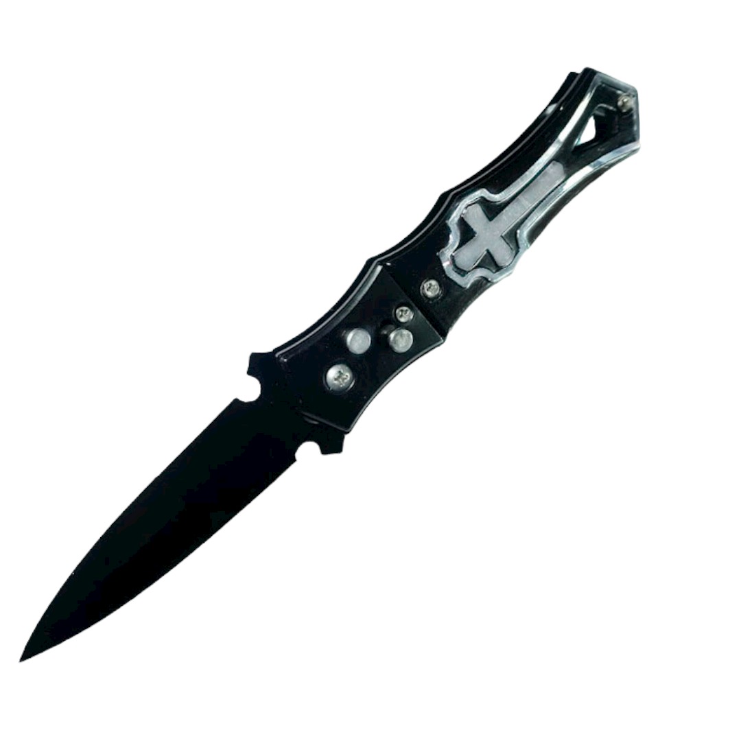 CUCHILLO INVENCIBLE NAVAJA AUTOMÁTICA BLACK CRUZE 440 AI90 ACERO - 1