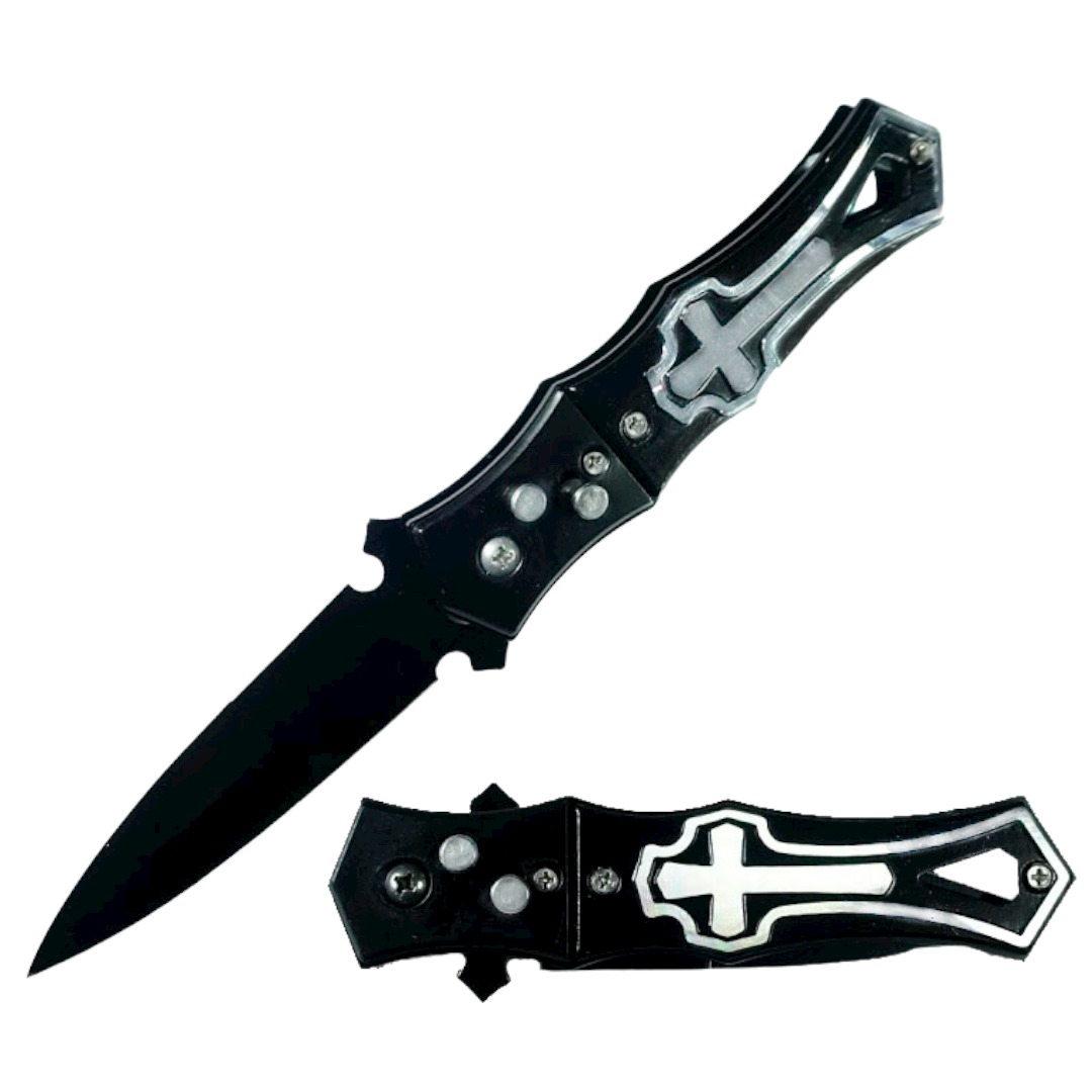 CUCHILLO INVENCIBLE NAVAJA AUTOMÁTICA BLACK CRUZE 440 AI90 ACERO - 2
