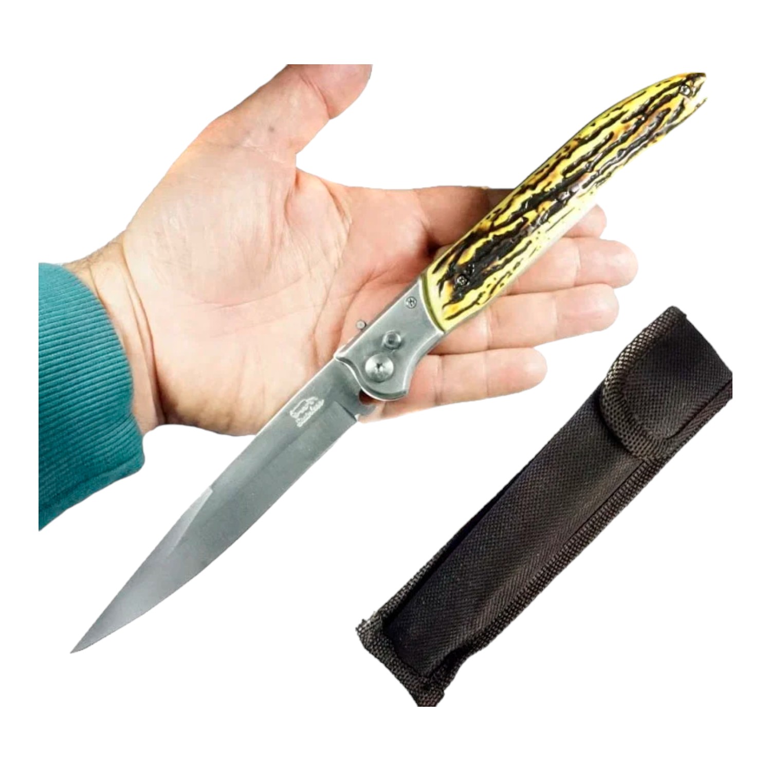 NAVAJA INVENCIBLE GRAN ALCE AUTOMÁTICA 30 CMS Y FORRO AJ63 ACERO - 2
