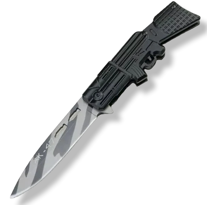 CUCHILLO INVENCIBLE NAVAJA CORTAPLUMA AK47 BLACK CAMUFLAGE AM90 ACERO - 1