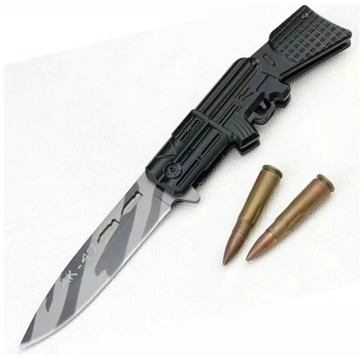 CUCHILLO INVENCIBLE NAVAJA CORTAPLUMA AK47 BLACK CAMUFLAGE AM90 ACERO - 2