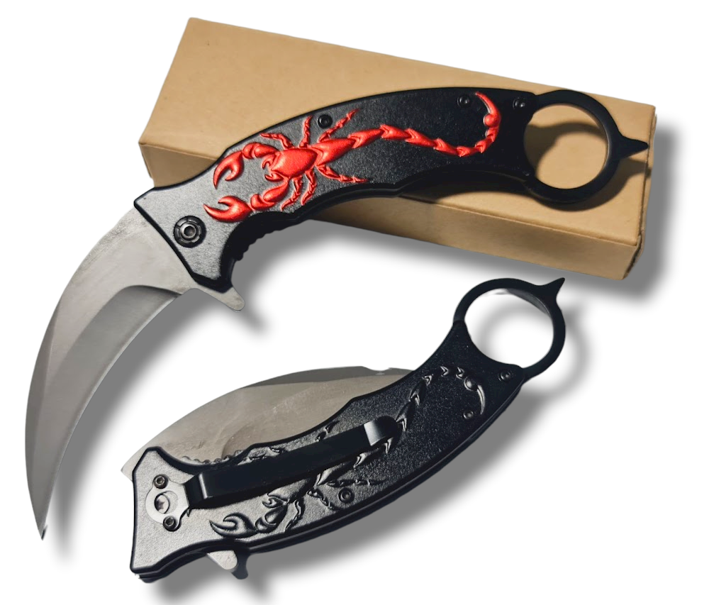 NAVAJA INVENCIBLE KARAMBIT RETRÁCTIL CURVO RED SKORPION AM26 ACERO - 2