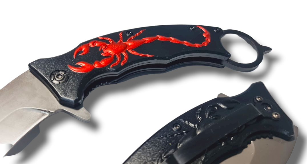 NAVAJA INVENCIBLE KARAMBIT RETRÁCTIL CURVO RED SKORPION AM26 ACERO - 3