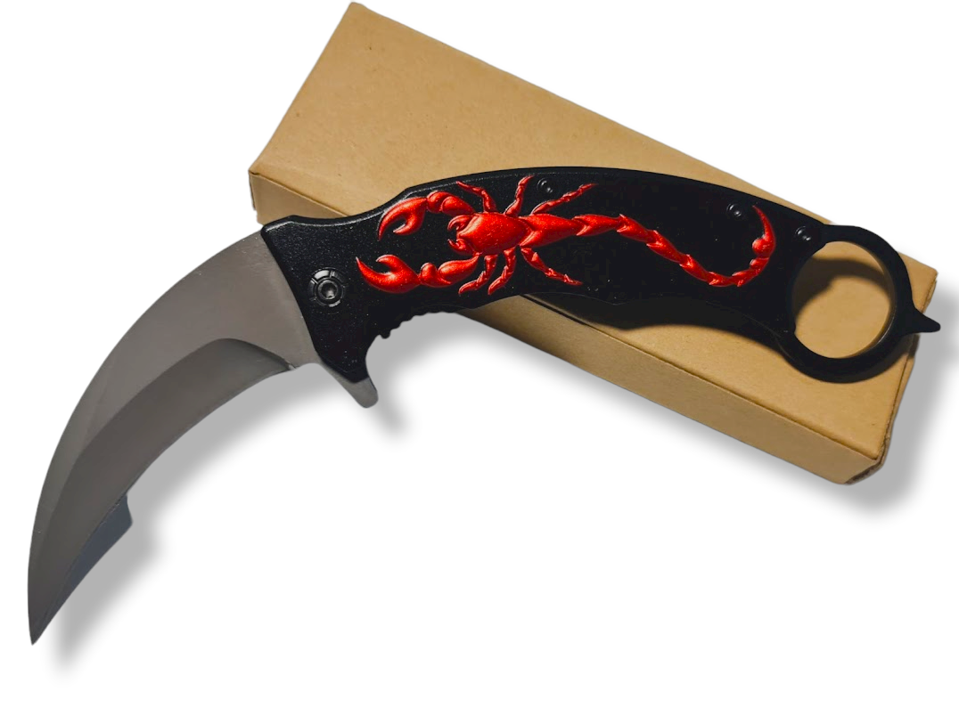 NAVAJA INVENCIBLE KARAMBIT RETRÁCTIL CURVO RED SKORPION AM26 ACERO - 4