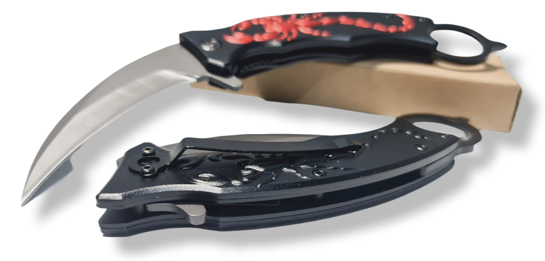 NAVAJA INVENCIBLE KARAMBIT RETRÁCTIL CURVO RED SKORPION AM26 ACERO - 5