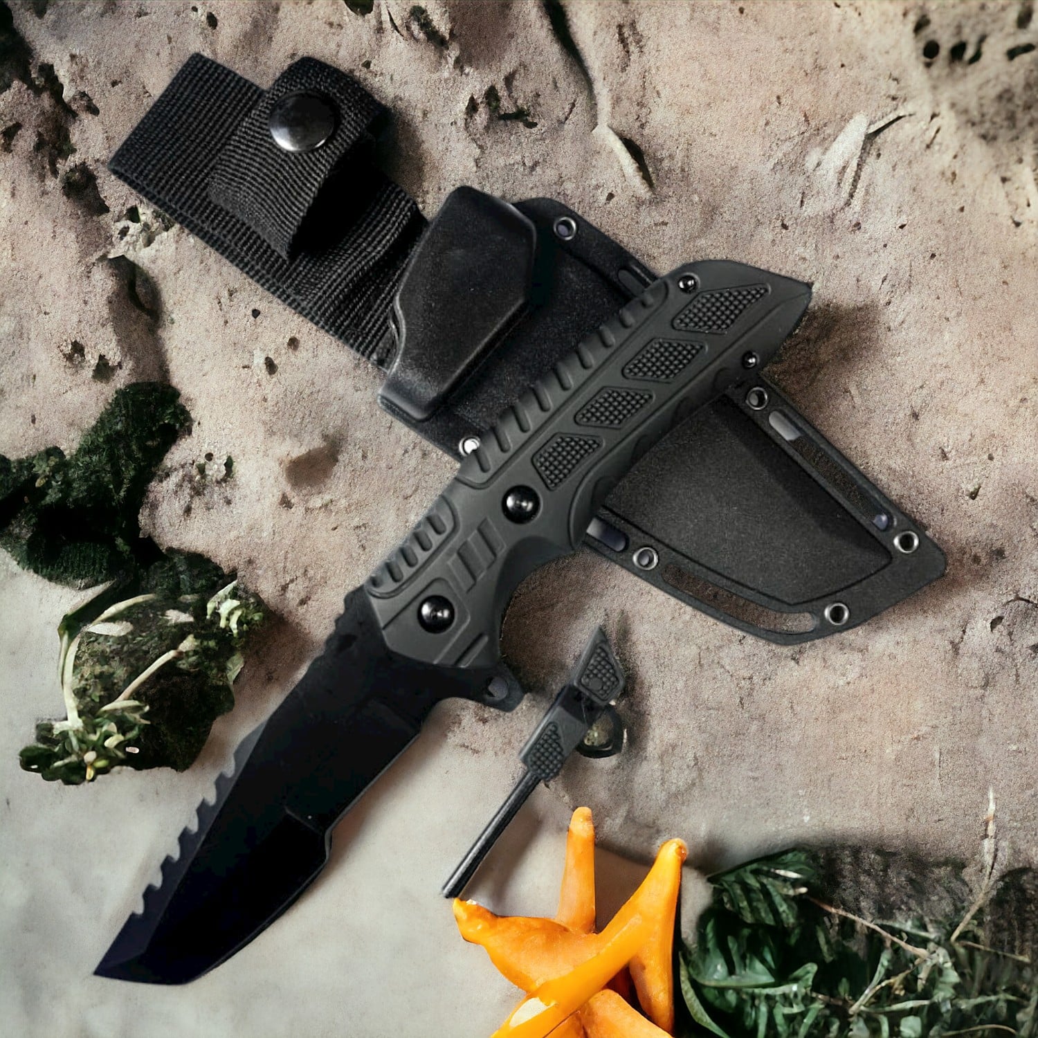CUCHILLO INVENCIBLE TÁCTICO CAZA PESCA DEVIL OPS SILBATO AI92 ACERO - 1