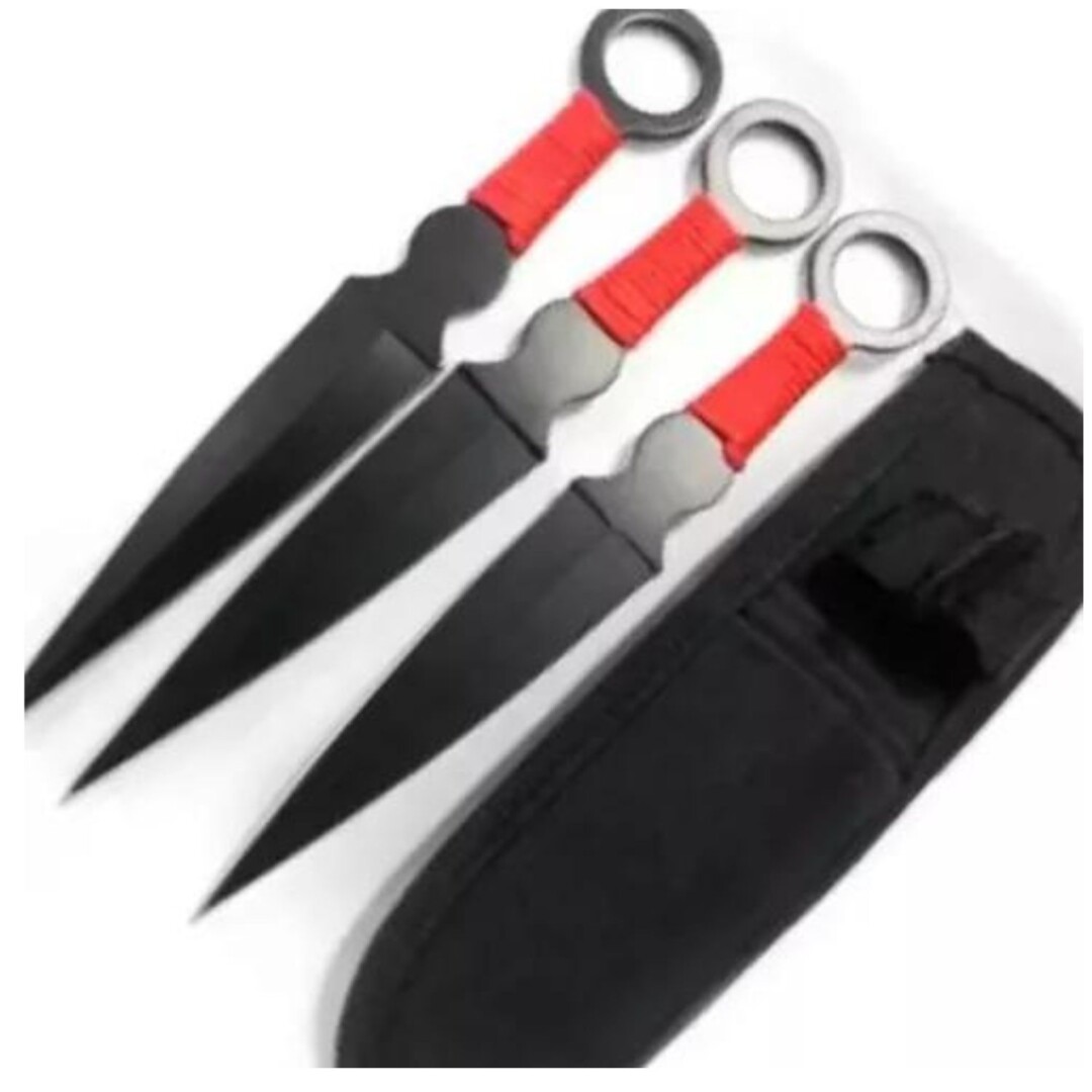 CUCHILLO INVENCIBLE KUNAI LANZAR X 3 ROJO PERF POINT SHURIKEN NARUTO AJ00 ACERO - 2