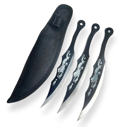 CUCHILLO INVENCIBLE KUNAI LANZAR X 3 BLACK DRAGOON AA75 ACERO - 2