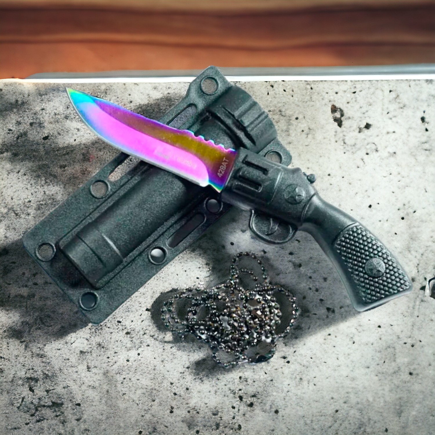 CUCHILLO INVENCIBLE MINI DAGA PISTOL TORNASOL TÁCTICO PERSONAL AK98 ACERO - 1