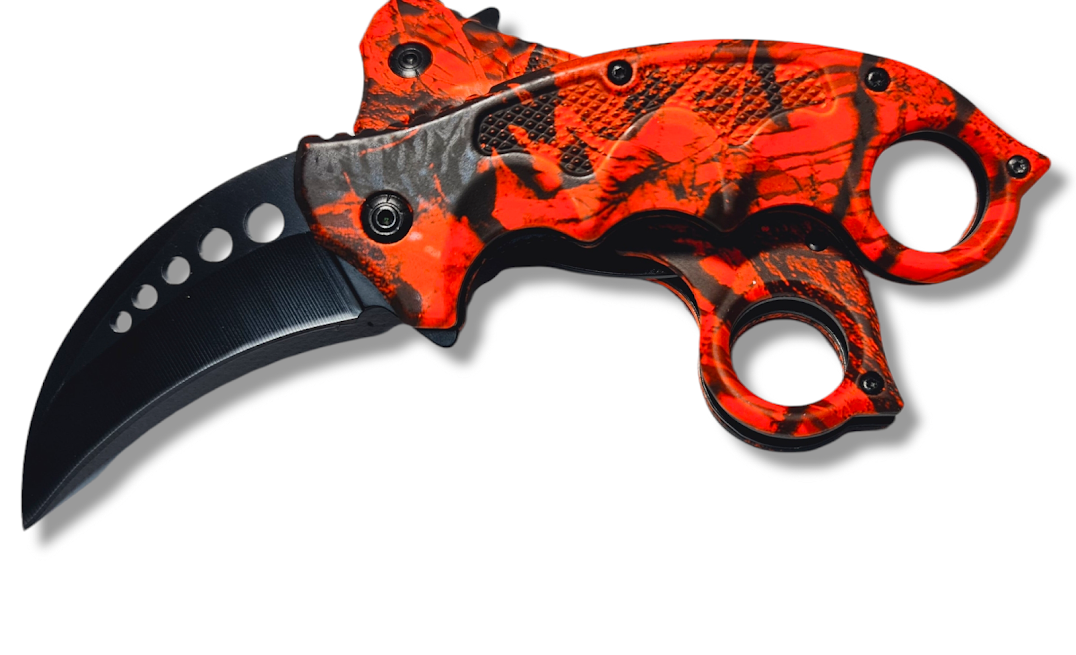 NAVAJA INVENCIBLE KARAMBIT RETRÁCTIL ROJO INFERNO BLOOD AM22 ACERO - 2