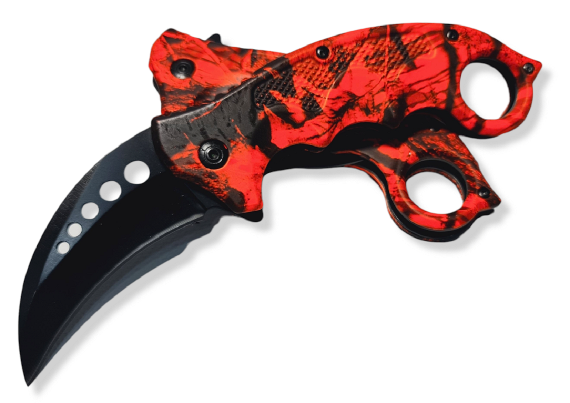 NAVAJA INVENCIBLE KARAMBIT RETRÁCTIL ROJO INFERNO BLOOD AM22 ACERO - 3