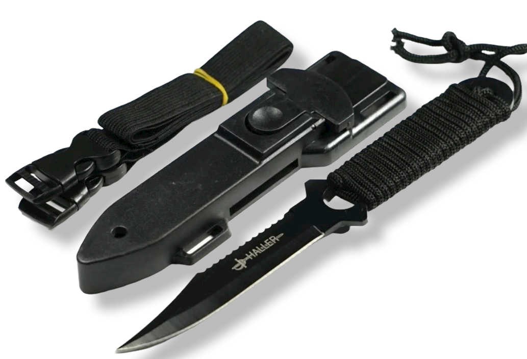 CUCHILLO INVENCIBLE TÁCTICO PARACAIDISTA HALLER LEGGINS CON FUNDA AF77 ACERO - 1