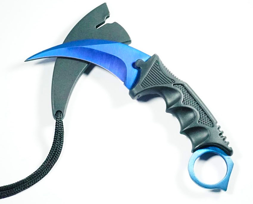 NAVAJA INVENCIBLE KARAMBIT OPS BLUE DEEP CON FILO Y FUNDA RÍGIDA AL02 ACERO - 2