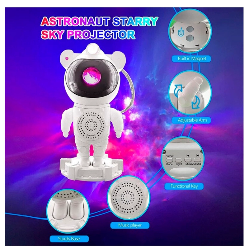 LAMPARA ASTRONAUTA PARLANTE BLUETOOTH PROYECTOR NEBULOSAS ESTRELLAS MX27 - 9