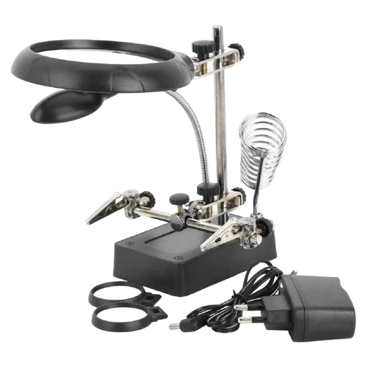 TERCERA MANO INVENCIBLE AYUDANTE SOLDAR PORTA CAUTIN LUPA 10 X 5 LED AM64 - 3
