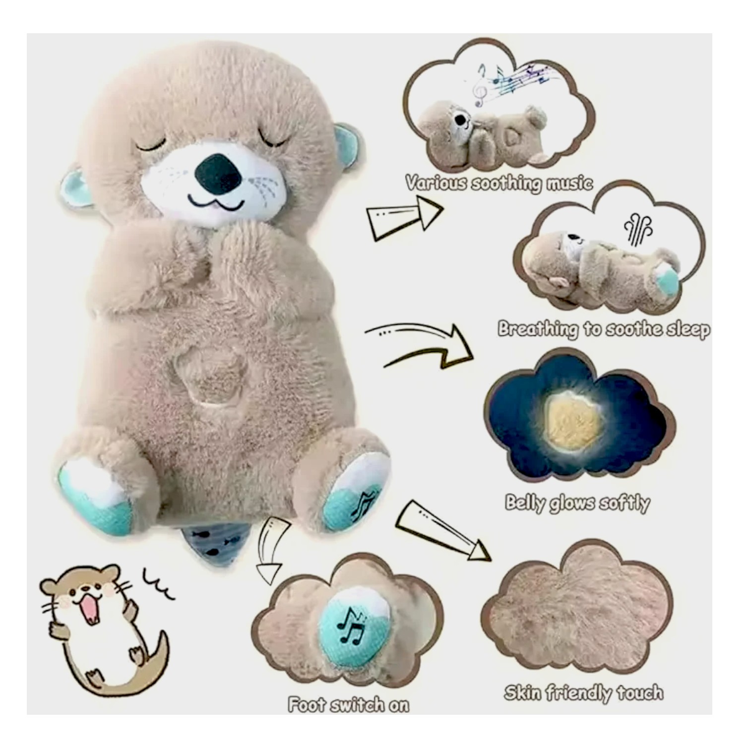 PELUCHE NUTRIA ANTI ESTRÉS RESPIRA SONIDO ILUMINACIÓN NC44 - 5
