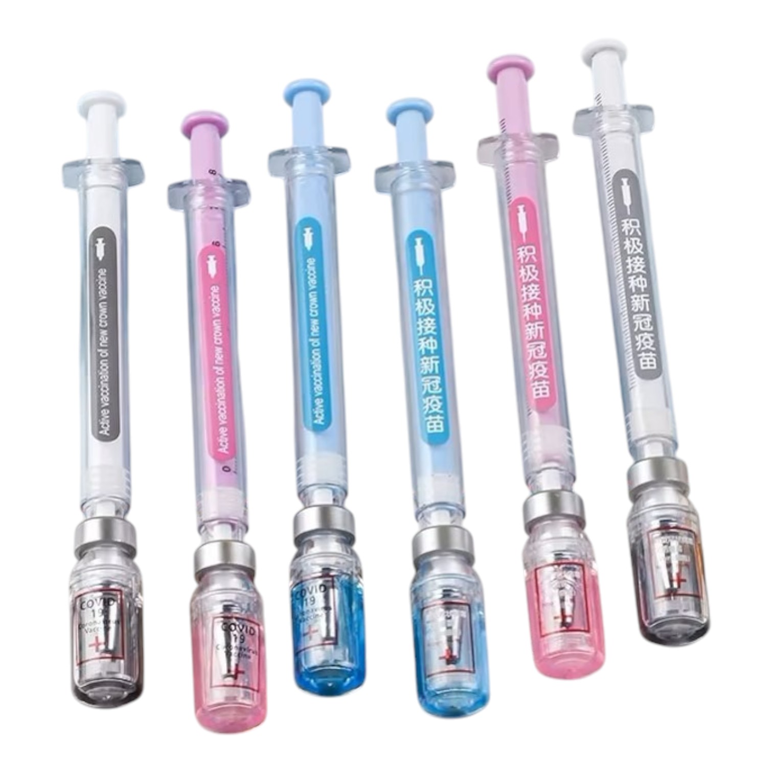 KIT 6 BOLIGRAFOS JERINGA LAPIZ GEL VACUNA LAPICERO NC60 - 2