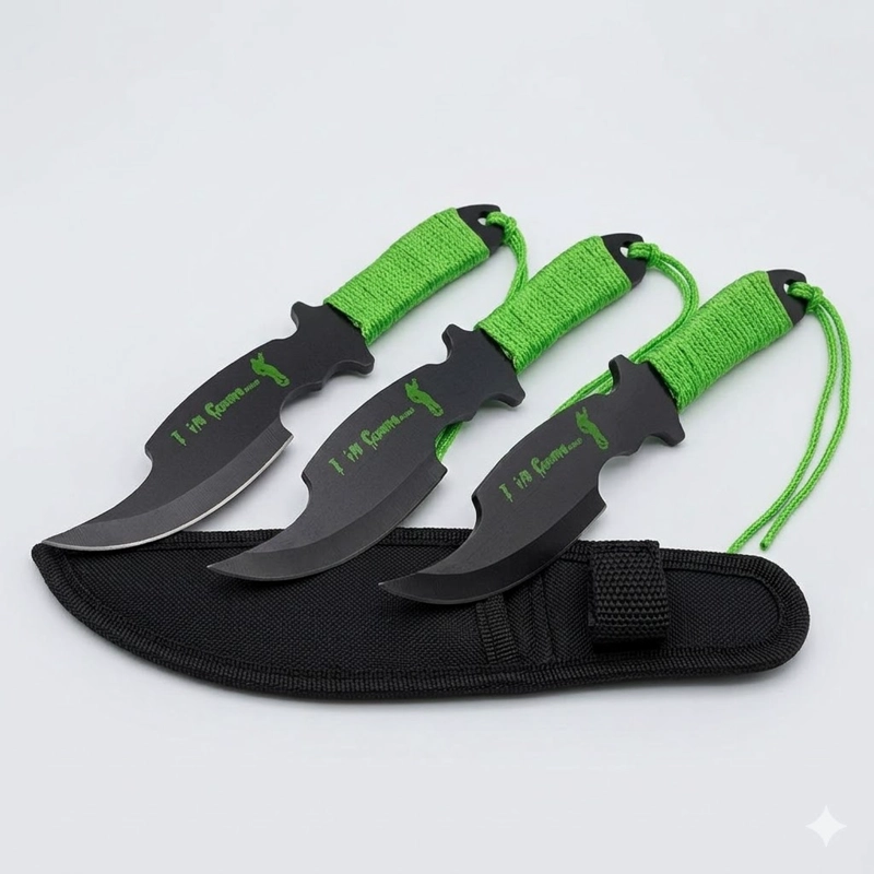 KIT 3 CUCHILLOS KUNAI SURVIVAL FULL TANG + FUNDA TACTICA - 2
