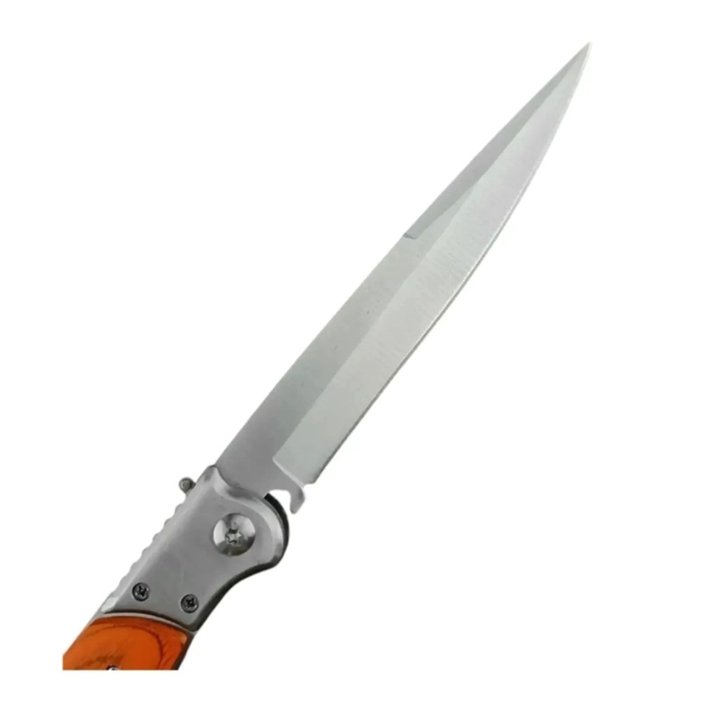 CUCHILLO PLEGABLE STILETTO MANGO MADERA NARANJA FUNDA - 3
