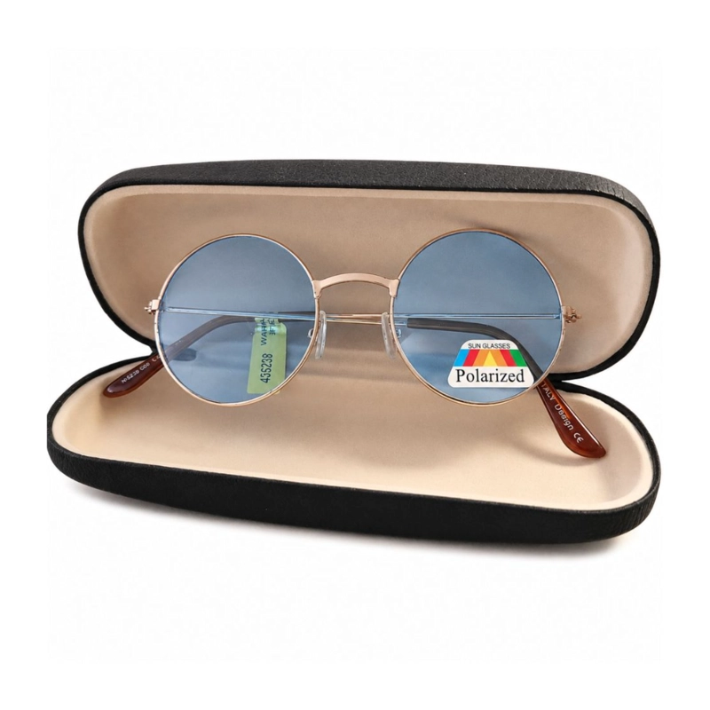 LENTES SOL REDONDAS VINTAGE METAL DORADO LENTES AZULES - 5