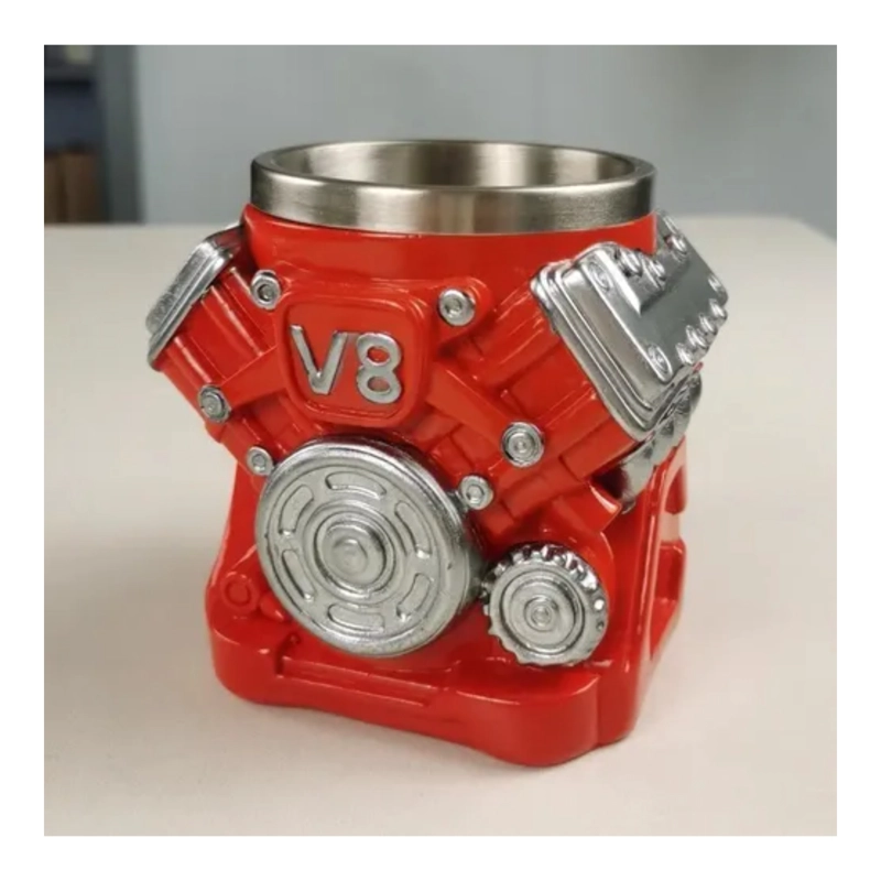 TAZA MOTOR V8 ROJO ACERO INOXIDABLE 3D RESINA REGALO - 2