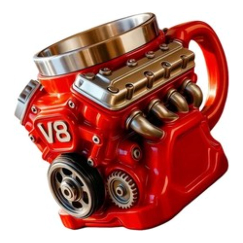 TAZA MOTOR V8 ROJO ACERO INOXIDABLE 3D RESINA REGALO - 3