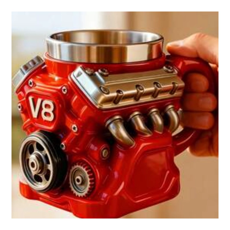 TAZA MOTOR V8 ROJO ACERO INOXIDABLE 3D RESINA REGALO - 5