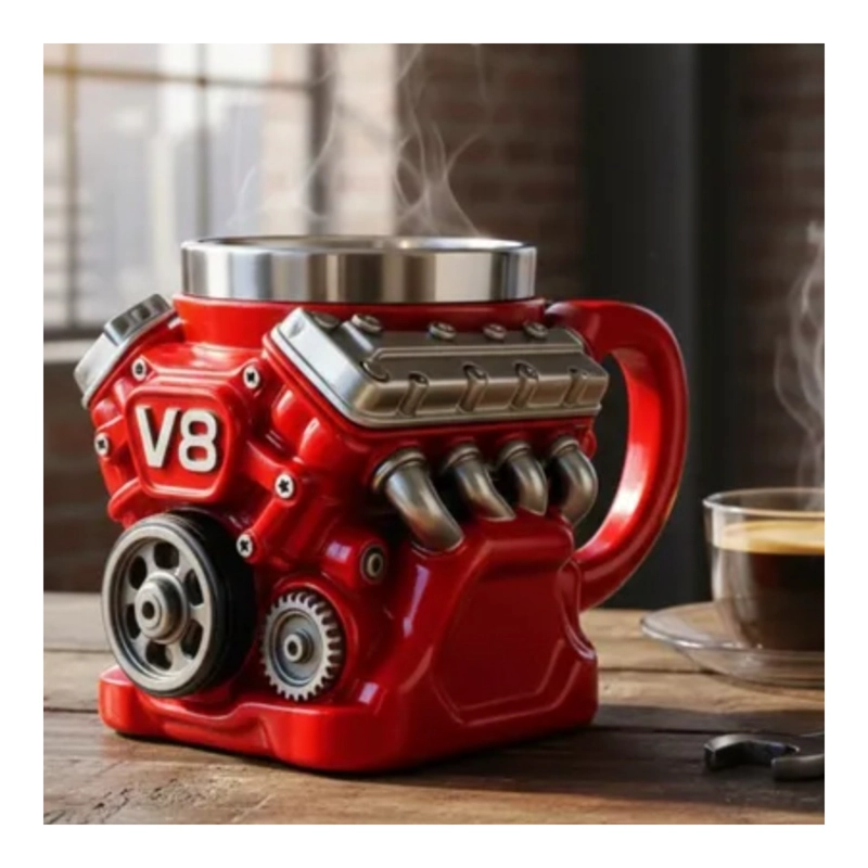 TAZA MOTOR V8 ROJO ACERO INOXIDABLE 3D RESINA REGALO - 8