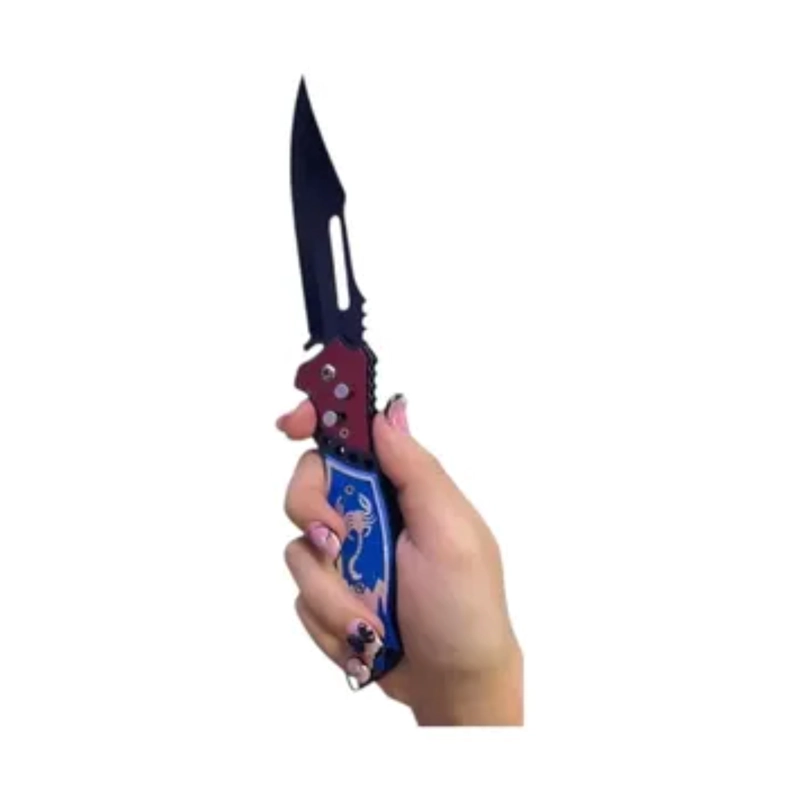 CUCHILLO PLEGABLE SKORPION EDC AZUL ROJO AUTOMATICA - 1