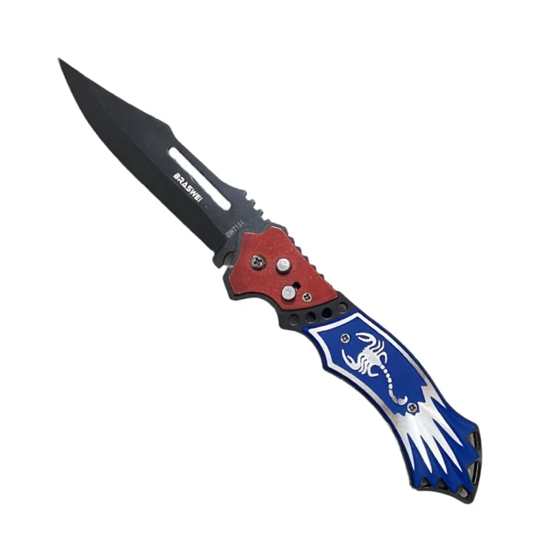 CUCHILLO PLEGABLE SKORPION EDC AZUL ROJO AUTOMATICA - 2