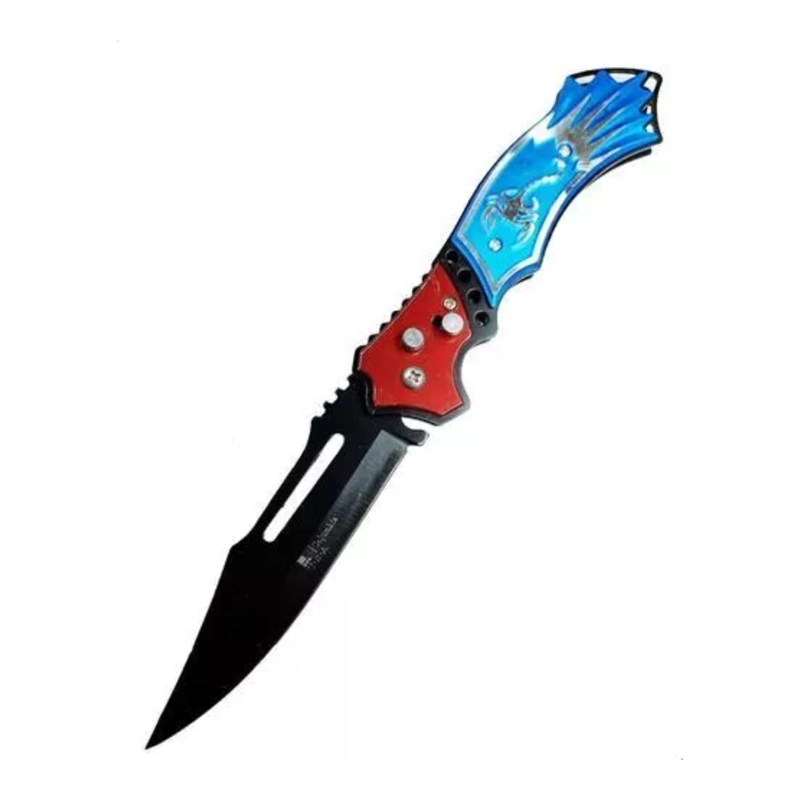 CUCHILLO PLEGABLE SKORPION EDC AZUL ROJO AUTOMATICA - 3