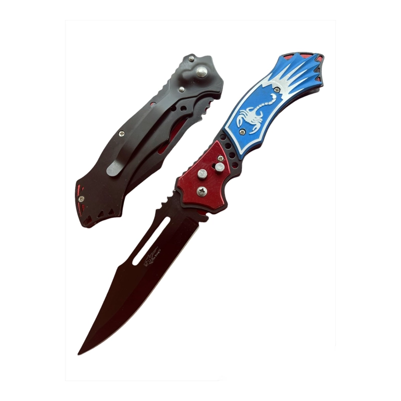 CUCHILLO PLEGABLE SKORPION EDC AZUL ROJO AUTOMATICA - 4