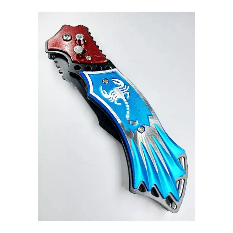 CUCHILLO PLEGABLE SKORPION EDC AZUL ROJO AUTOMATICA - 6