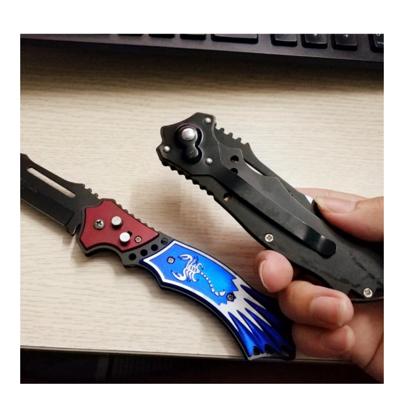 CUCHILLO PLEGABLE SKORPION EDC AZUL ROJO AUTOMATICA - 8