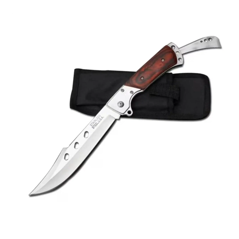 CUCHILLO PLEGABLE ACERO INOXIDABLE MANGO MADERA - 1